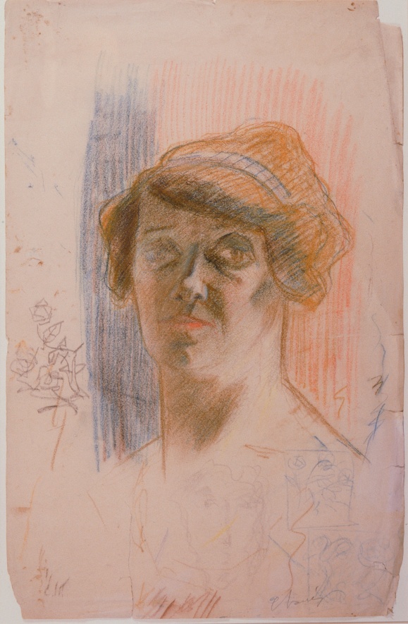 Portrait de sa mère, crayon de couleur sur papier, vers 1905.